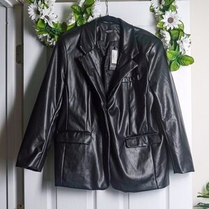 Nasty Gal Black Faux Leather Blazer Jacket NWT Women’s size 6